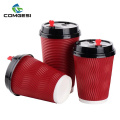 Ripple wall three layers high quality beverages paper coffee cups with lid manufacturer